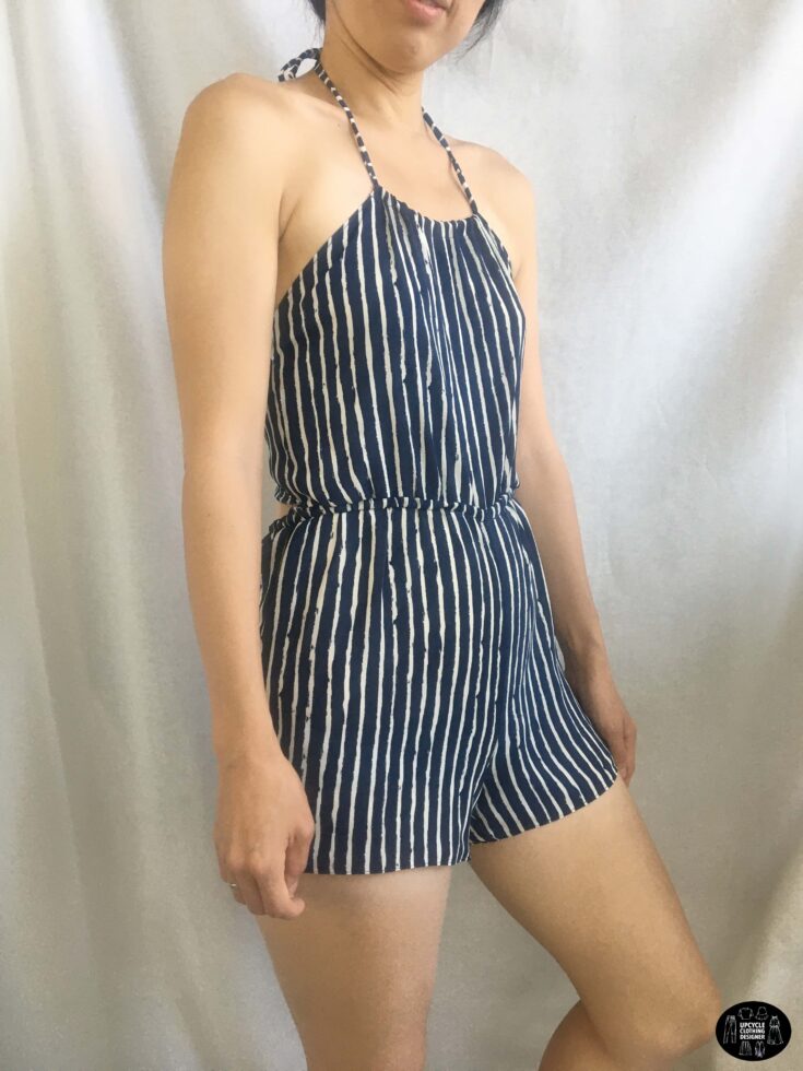 Sideview of the halter romper from dress