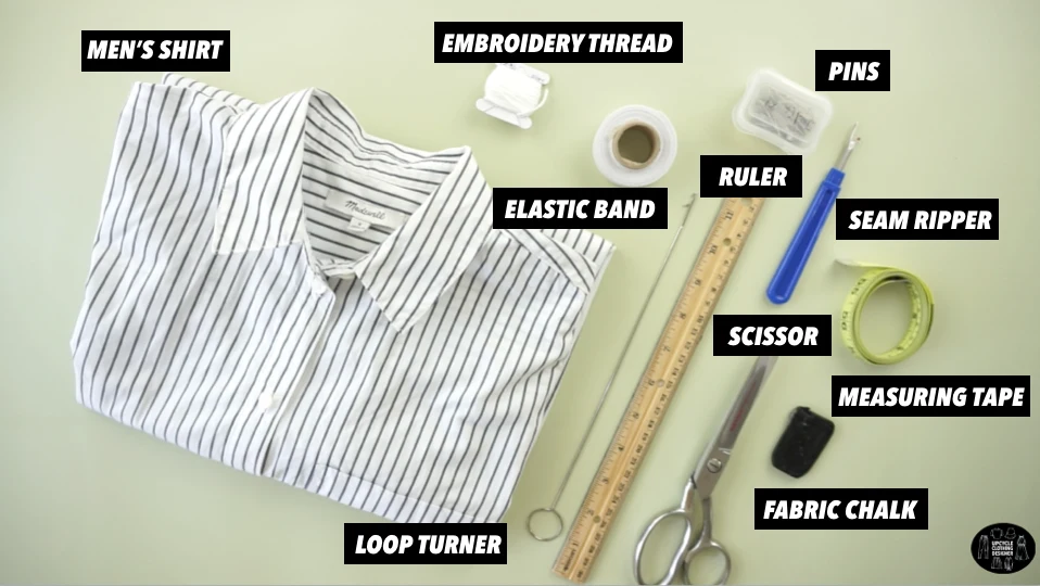 Materials to make ruffle shorts from men's dress shirt.