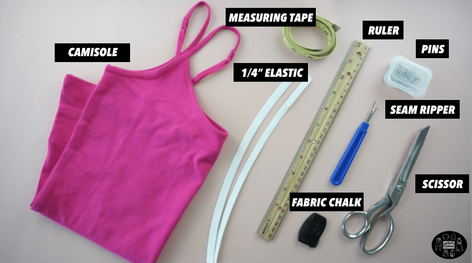 Materials to make a one shoulder shirred camisole top