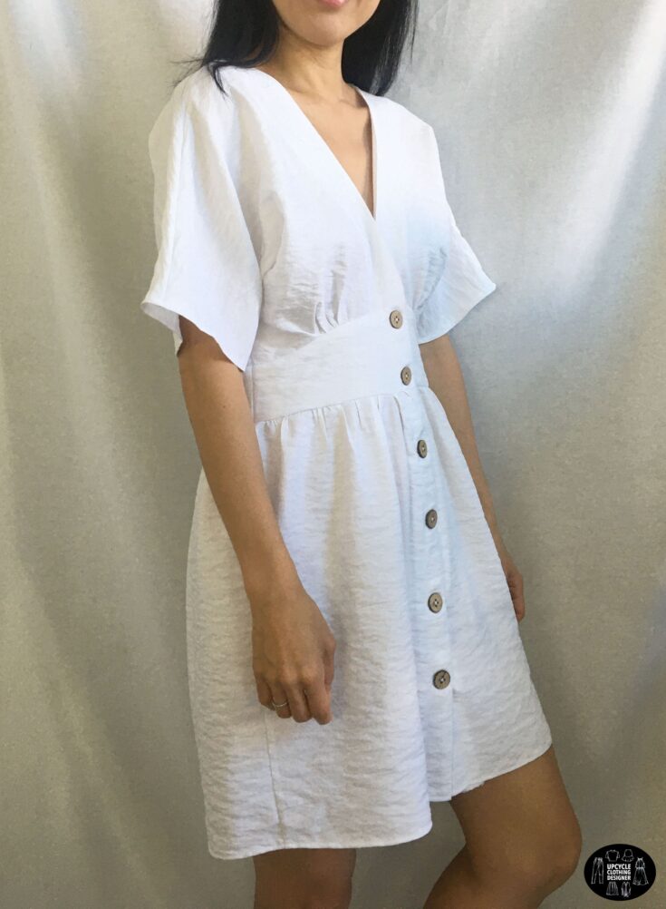 Sideview of the DIY button front kimono dress