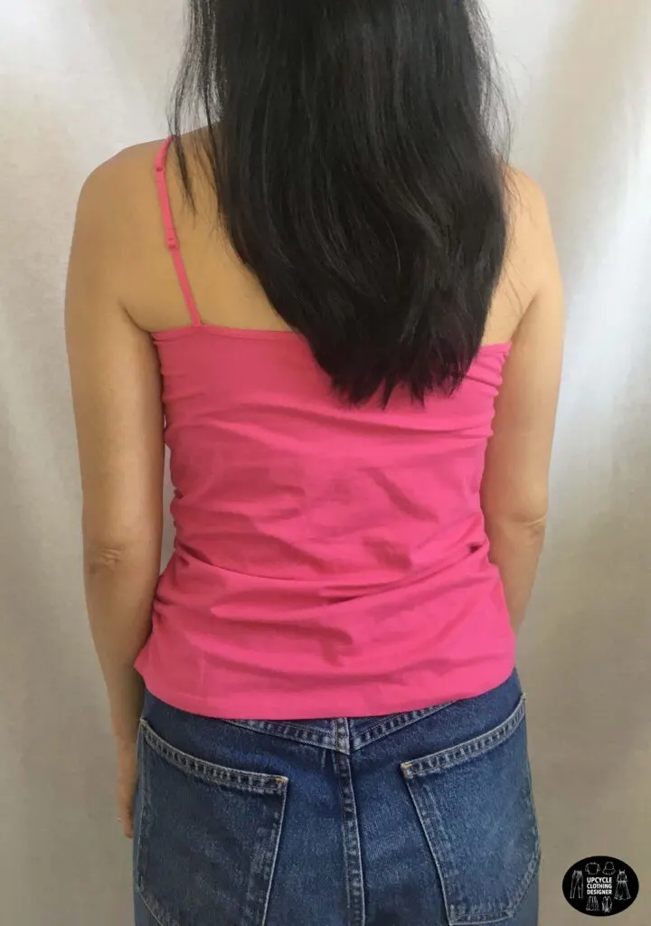 Back view of the diy one shoulder shirred camisole top