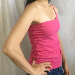 Sideview of the diy one shoulder shirred camisole top