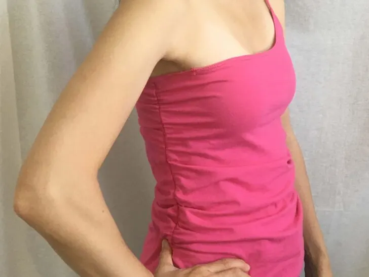 Sideview of the diy one shoulder shirred camisole top