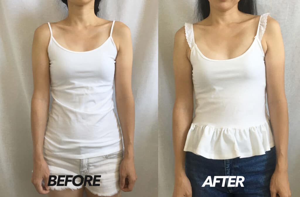 DIY peplum camisole top before and after