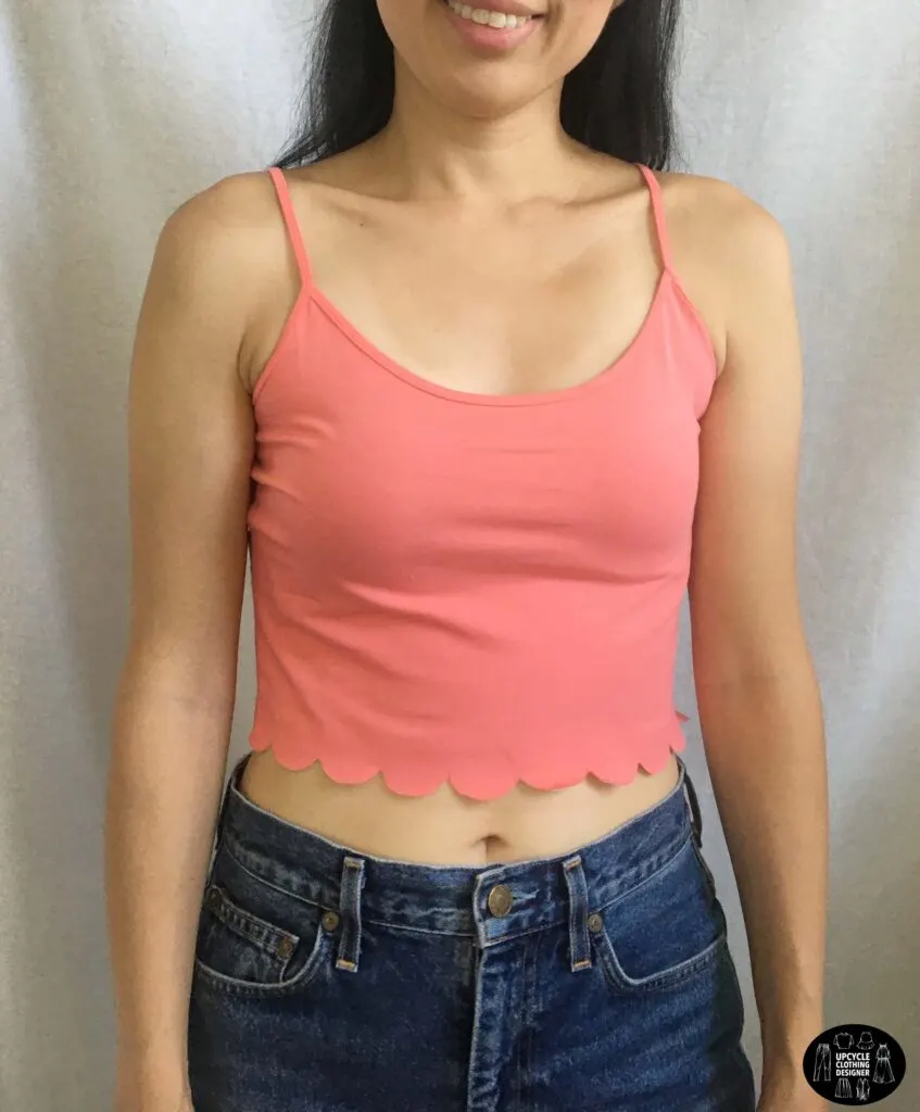 Front view of the no sew scallop hem camisole top