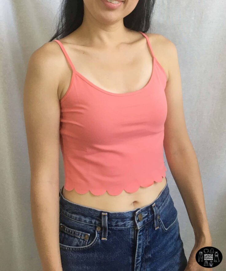Sideview of the no sew scallop hem camisole top