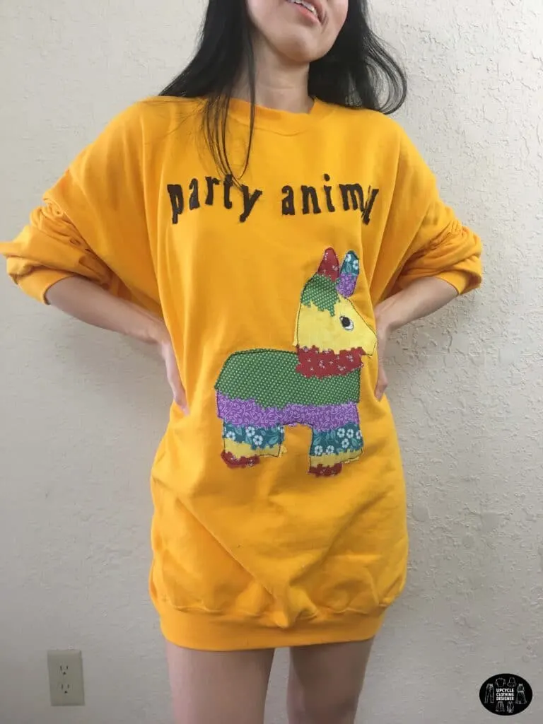 party animal applique sweatshirt dress closeup