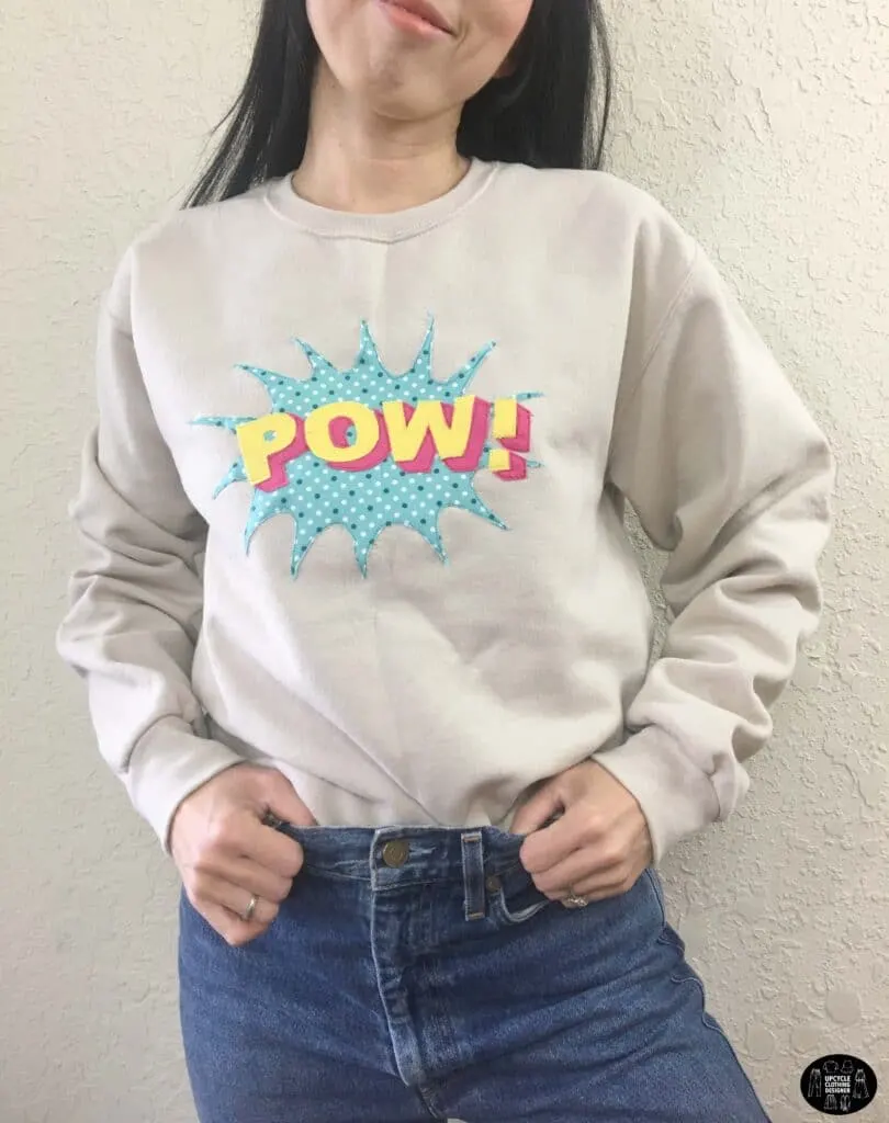 POW applique design sweatshirt front view