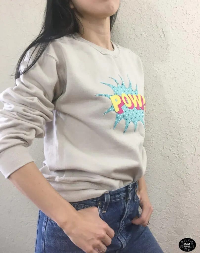 POW applique design sweatshirt sideview