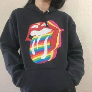 Rock n' roll tongue applique hoodie