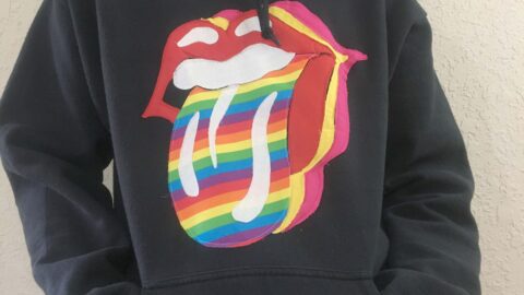 Rock n' roll tongue applique hoodie