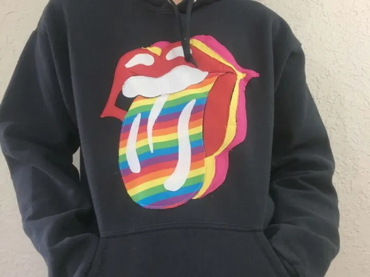 Rock n' roll tongue applique hoodie