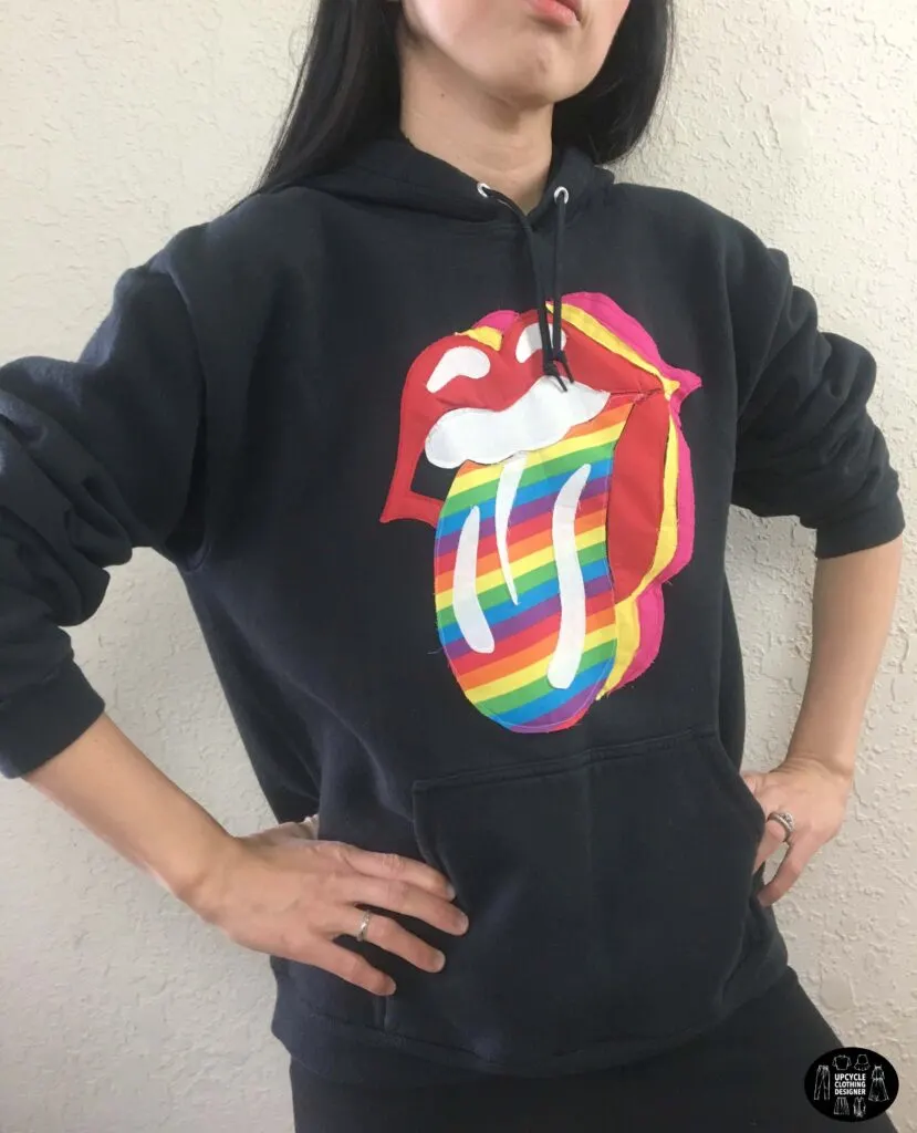 Rock n' roll tongue applique hoodie front