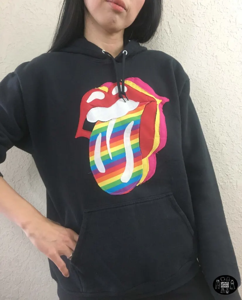 Rock n' roll tongue applique hoodie front view Rock n' roll tongue applique hoodie front view