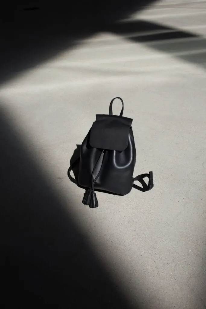 black leather backpack bag on the ground