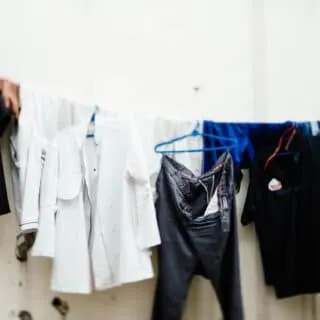 washed clothes on a hanger