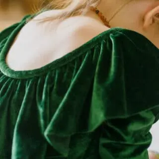 green ruffle velvet dress