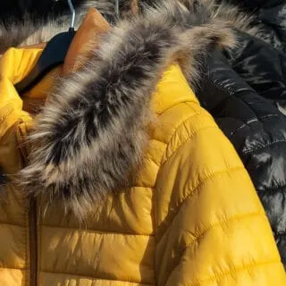 washed and air dried down jacket with fur trim hoodie