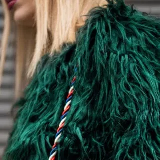 green faux fur coat jacket
