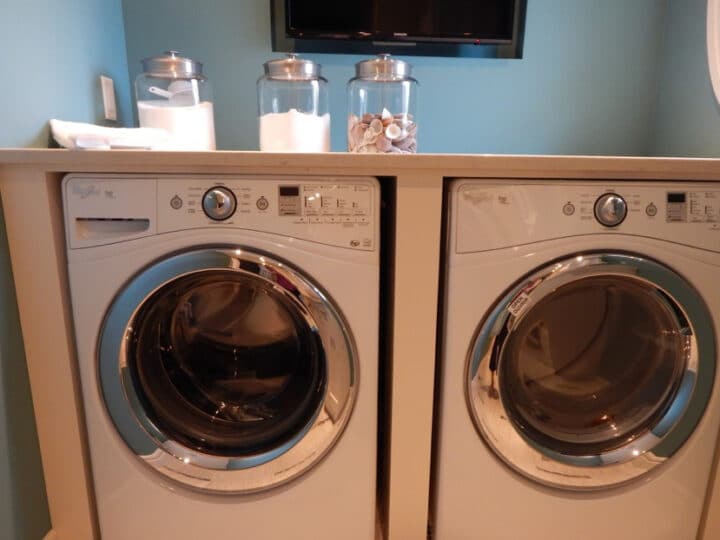 whirlpool washing machine and dryer in the room