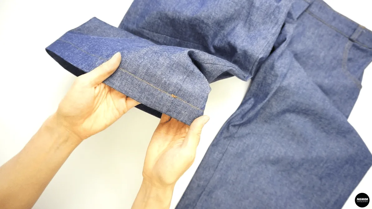 Fold the leg hem 1&frac12;&rdquo; and edge topstitch