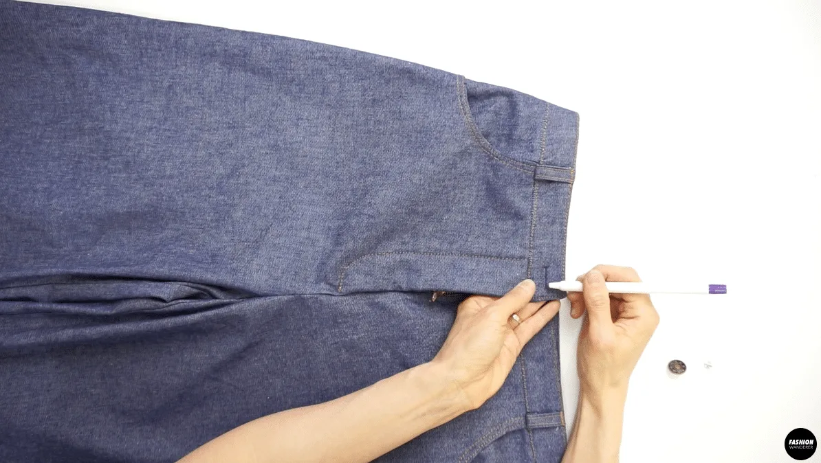 Mark the width of the jeans tack button on the waistband for buttonhole