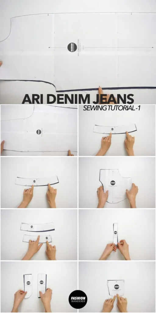 Ari denim jeans sewing pattern pieces