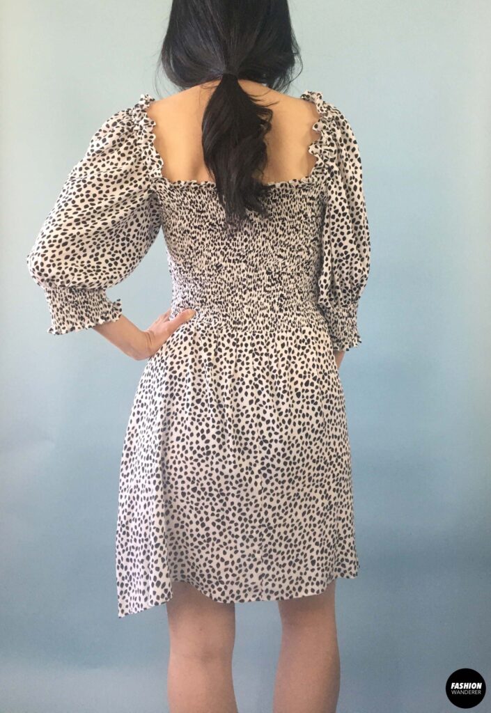 Elania smocking mini dress back view Elania smocking mini dress back view