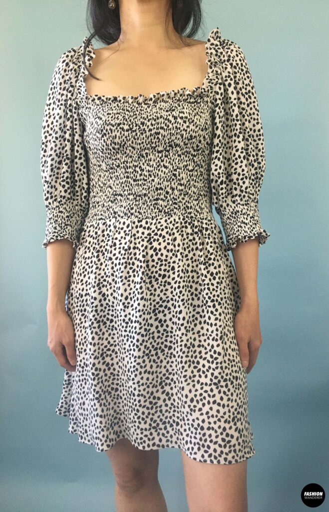 Elania smocking mini dress front view Elania smocking mini dress front view