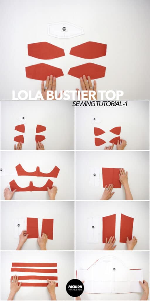 Lola bustier puff sleeve top pattern pieces