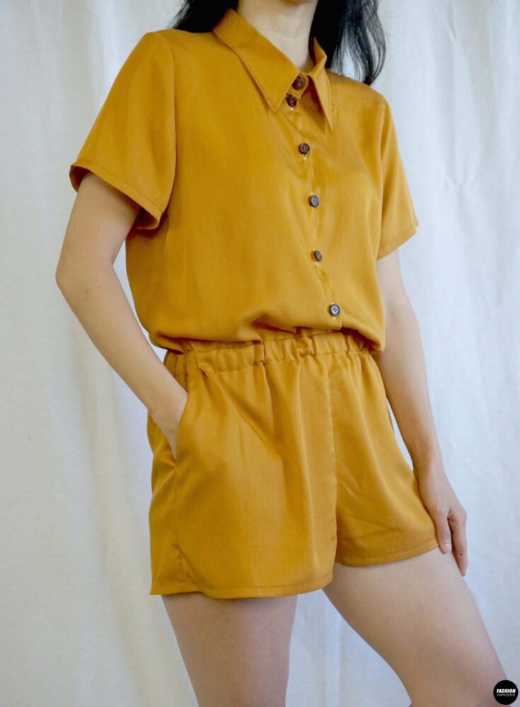 Joelle button front romper front sideview