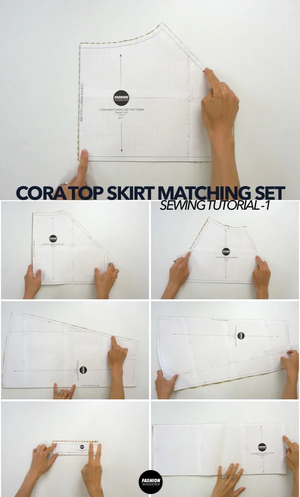 Cora top and skirt matching set sewing pattern pieces