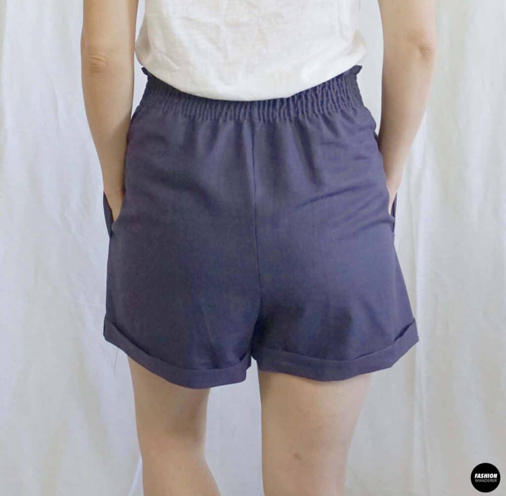 Evie shirred high waist shorts back view Evie shirred high waist shorts back view
