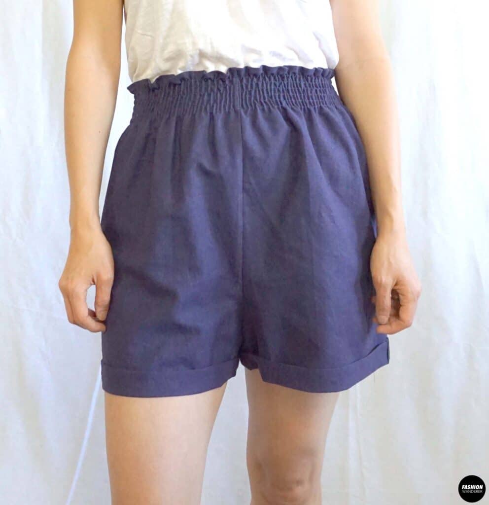 Evie shirred high waist shorts front view Evie shirred high waist shorts front view