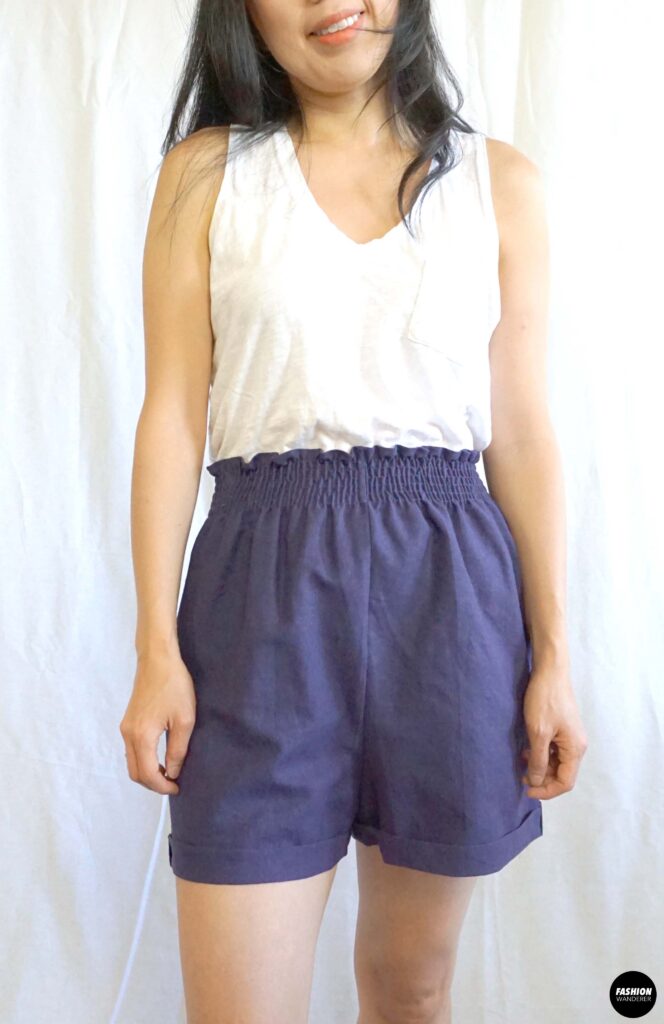 Evie shirred high waist shorts full shot Evie shirred high waist shorts full shot