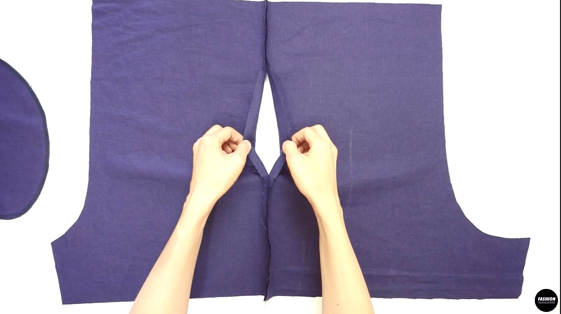 Sew ⅜” width seam allowance along the side seam and stop until the pin mark. Leave a pocket opening to insert the pocket lining.