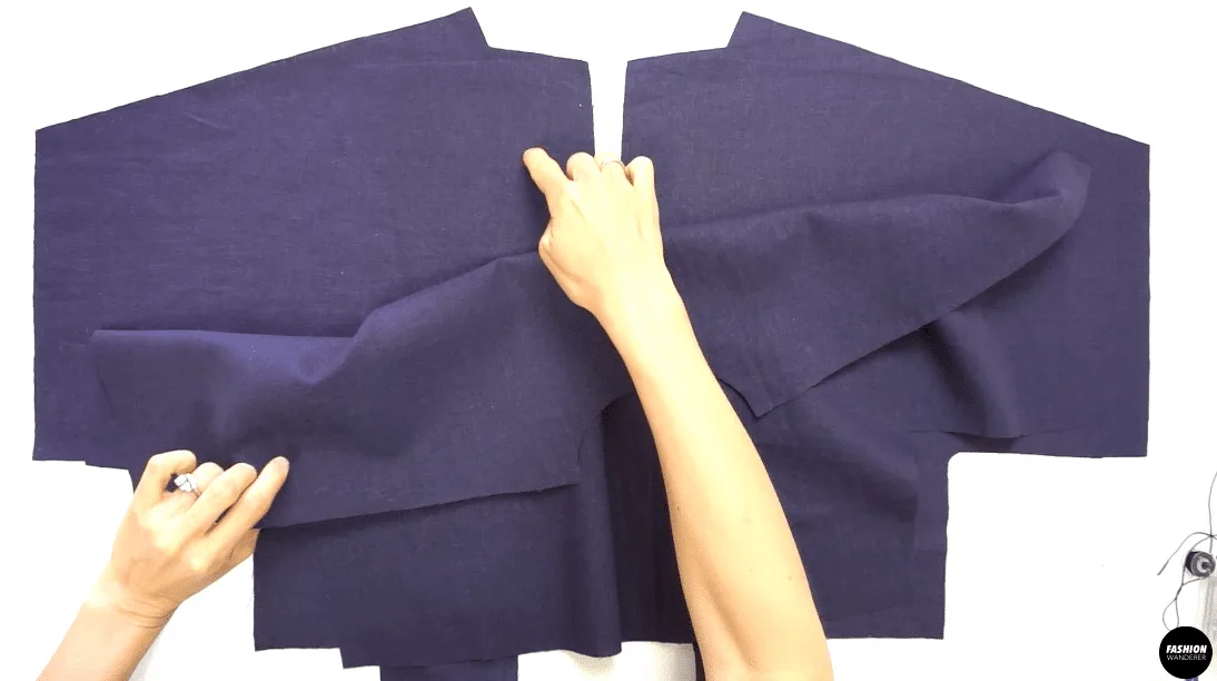 Place right side of the Front Top and right side of the Back Top facing together, then sew ⅜” width seam allowance along the shoulder, underarm, and side seam. Overlock stitch the raw edges and press the seam toward the Back.