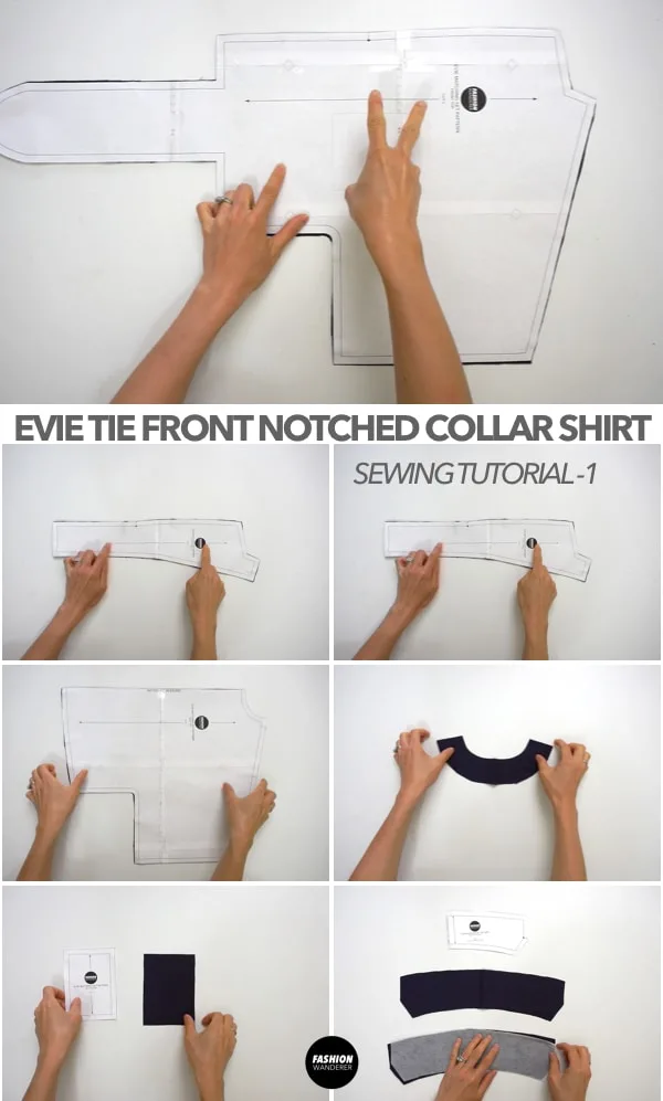 Evie Front Tie Notched Collar Shirt pattern pieces