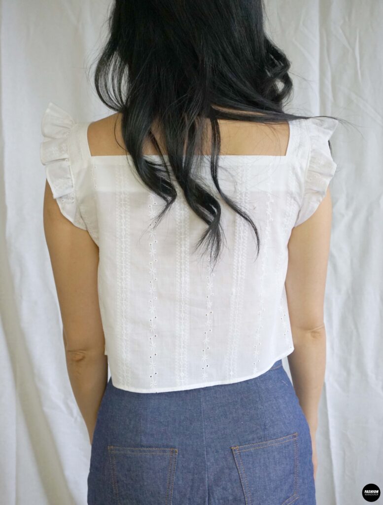 How to make Millie ruffle strap button up top back view How to make Millie ruffle strap button up top back view