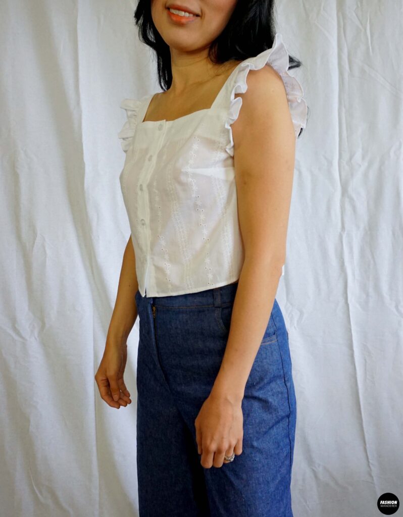 How to make Millie ruffle strap button up top sideview How to make Millie ruffle strap button up top sideview