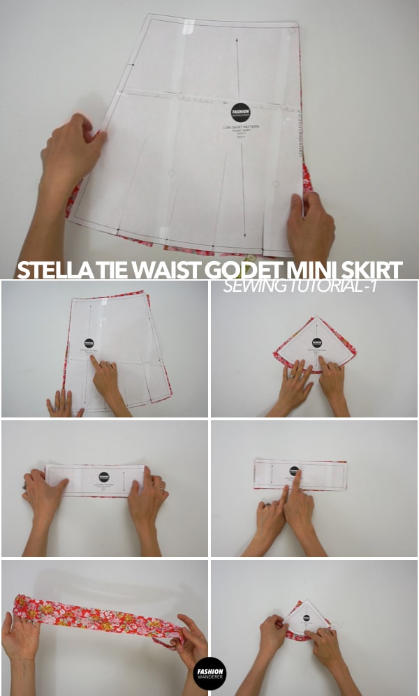 Stella tie waist godet mini skirt pattern pieces