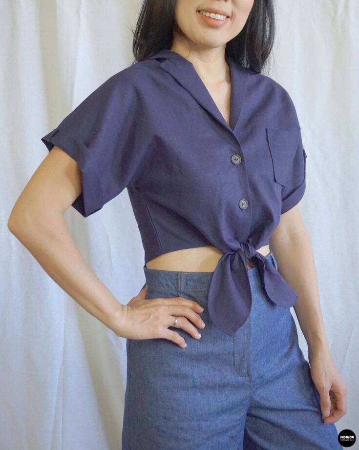 Evie Front Tie Notched Collar Shirt sideview
