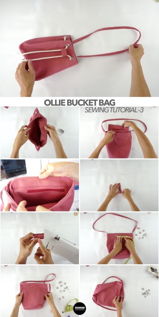 Ollie bucket bag drawstring and grommets tutorial