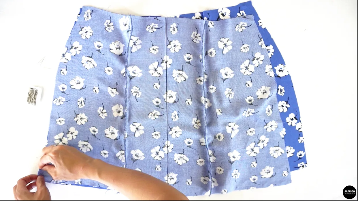 Join the front and back skirts together with ⅜&rdquo; width seam allowance along the side