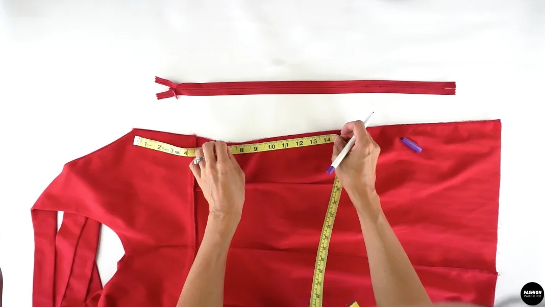 To Sew Invisible Zipper On A Dress, measure from top edge 14” down and pin both layers.