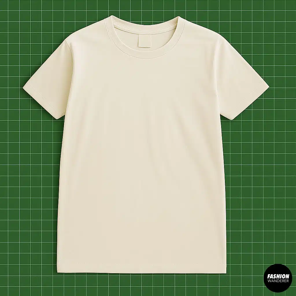 Flatlay of a plain white t-shirt on a green grid cutting mat — the first step for a DIY no-sew fringe crop top tutorial.