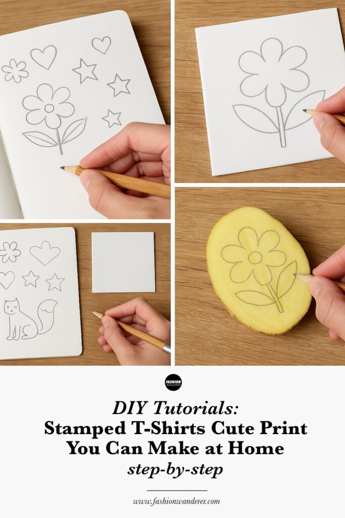 DIY Stamped T-Shirt Ideas and Tutorial: Learn how to design your own t-shirt using hand-carved foam and potato stamps, glitter embellishments, stencil overlays, and heat-set methods. Perfect for seasonal themes, quotes, and custom family shirts.