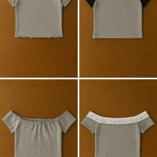 Collage of 4 different Off-the-Shoulder Baby Tee designs variations to try.
