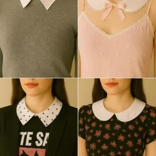 Fashion styling ideas showing detachable collars worn with sweaters, dresses, blazers, and camisoles.