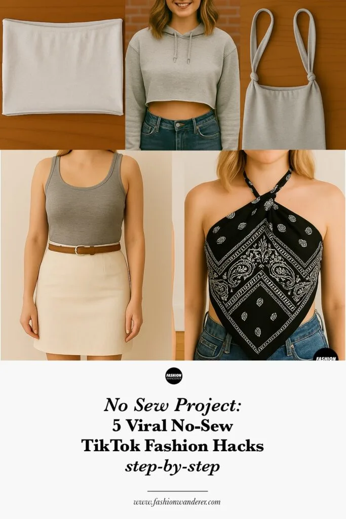 Step by step instructions for 5 viral TikTok no-sew fashion hacks